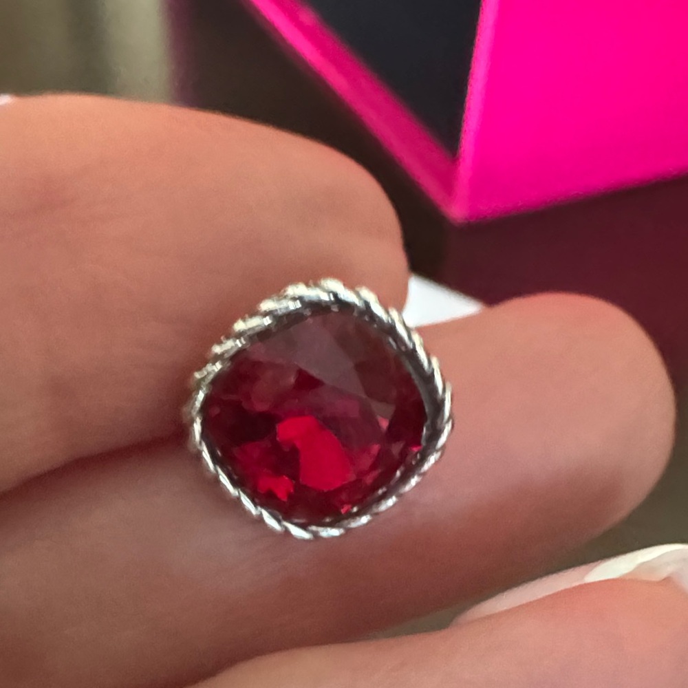 Brighton & Swarovski Elegant Silver and Red Stud Earrings